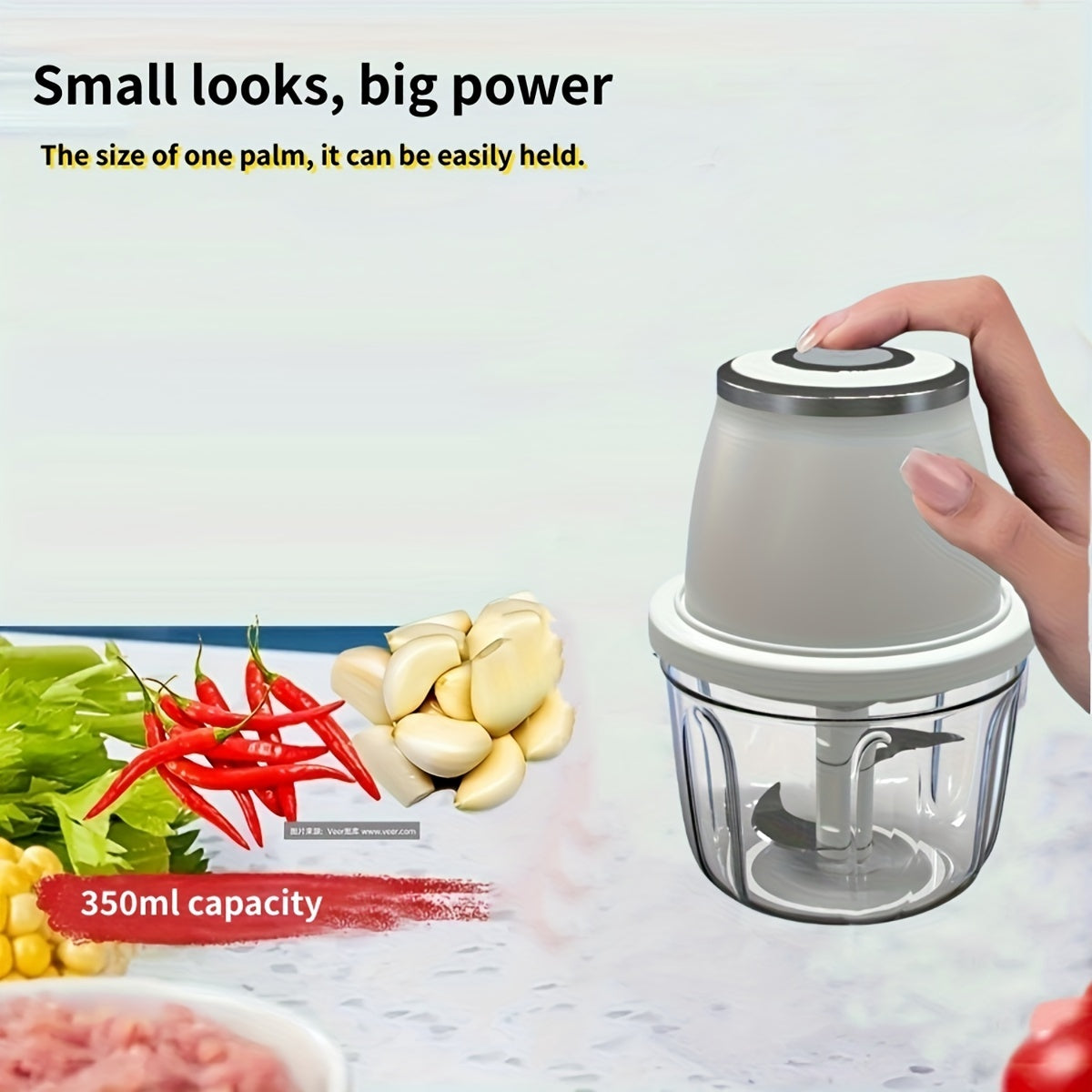 Electric Mini Garlic Mincer, 350ml USB Vegetable Onion Chopper, Portable Small Food Processor for Ginger, Chili, Vegetables, Meat, Mini kitchen appliances that are perfect for gift giving