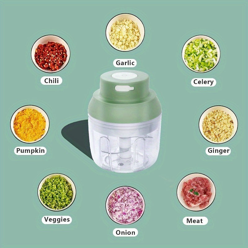 Rechargeable Garlic Chopper with 8.45oz/3.38oz Bowl & 2 Stainless Steel Blades - Heavy-Duty Powerful Food Processor for Ginger, Onion, Chili, Garlic Herbs, Nuts, Soft & Hard Foods - Waterproof BPA-Free, One-Touch Operation, Compact Design with Ergonomic