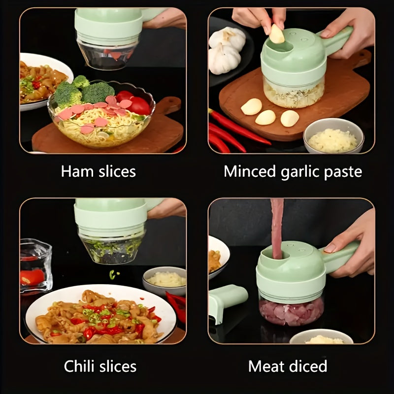 Kitchen Small Appliance, Multifunctional Food Chopper, 5-in-1 Handheld Electric Vegetable Cutter for Home Use Portative Eletric Fruit and Veggie Shredder Blender Combo Rechargeble Wireless Processor Can Be Used as an Electrical Brush Suitable for Garlic