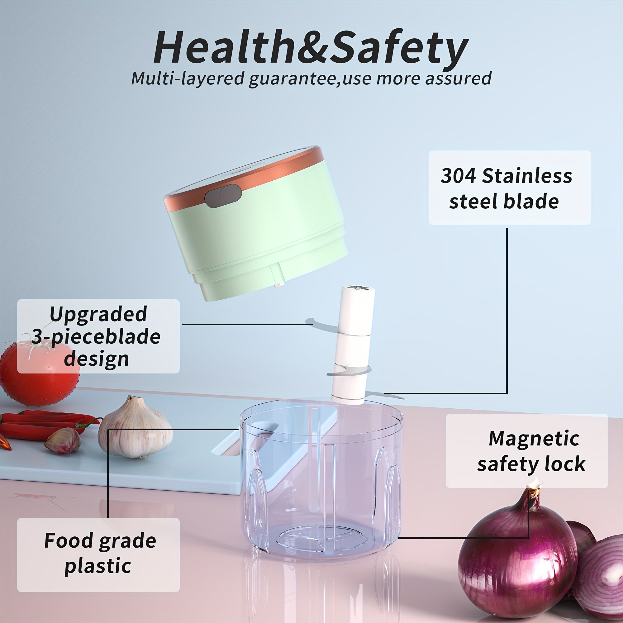 Meat Grinder, Vegetable Chopper, Electric Garlic Chopper, USB Rechargeable Mini Chopper, Powerful Small Food Processor, Blender for Vegetables, Wireless Food Chopper for Ginger, Chili, Fruit, Meat, etc. 250ml