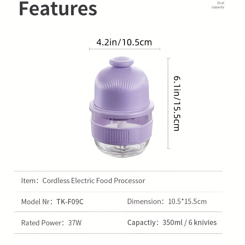 1pc Electric Garlic Chopper, Mini Portable Vegetable Chopper, 350ml GarlicGrinderCrusher Onion Chopper, Vegetable Blender, Cordless Food Processor for Ginger.ChiliFruits, Meat, Etc, Blender Machine Barbell, Kitchen Gadgets