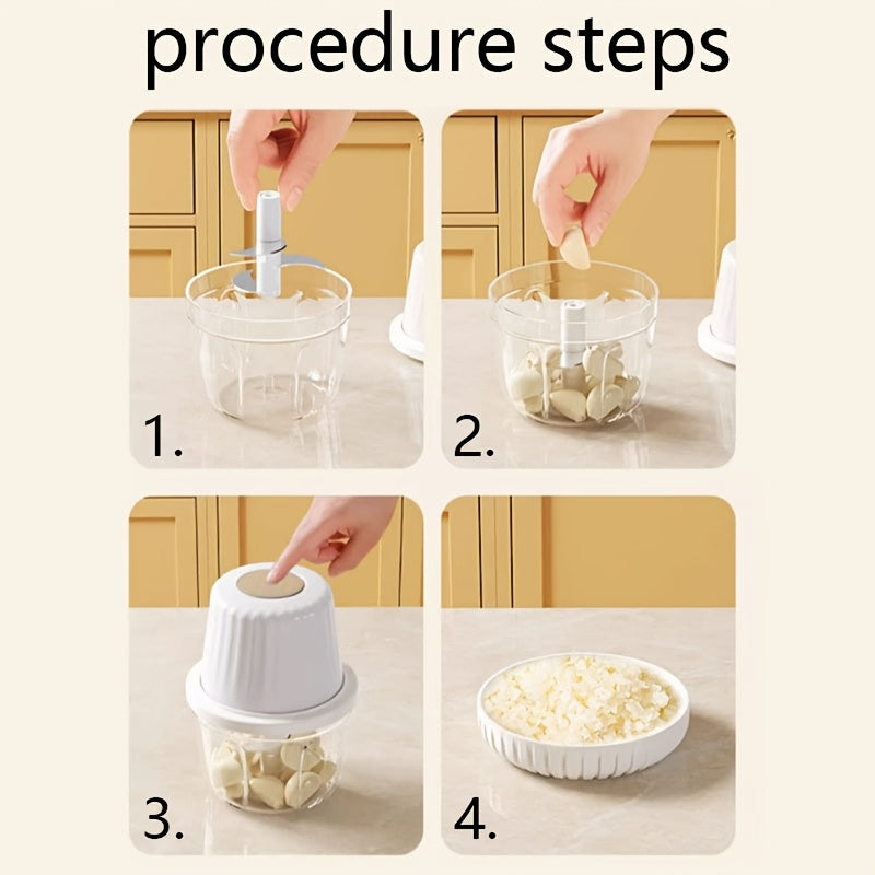 Electric Rechargeable Portable Cordless 400ml Mini Food Processor - Versatile Garlic/Veggie/Onion Chopper, Blender with Stainless Steel Blade for Nuts, Chili, Minced Meat, Spices & More