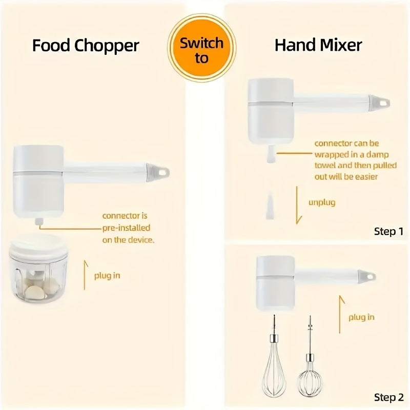Electric Garlic Masher Egg Beater Multi functional 2-in-1 Set USB Charging Home Blender Small Meat Grinder Handheld Automatic Whipper Cake and Cream Baking Tool