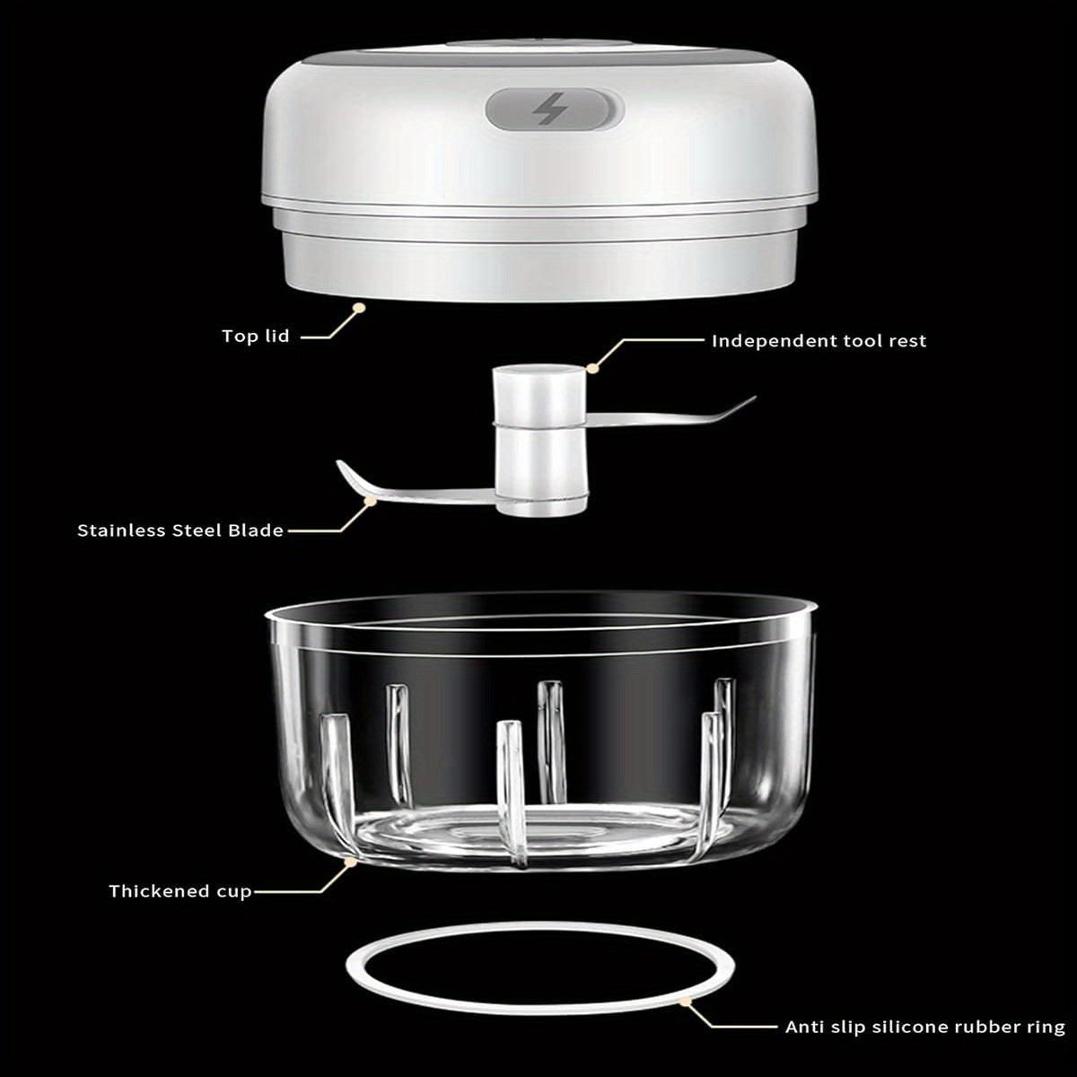 Buildec Cordless Garlic Chopper & Food Processor - 8.45oz Mini Portable Electric-like performance, Heavy-Duty PC Construction, Compact Design with Clear Lid & Safety Lock, Cordless Operation for Kitchen, Camping, Picnics - Powerful Motor for Garlic,