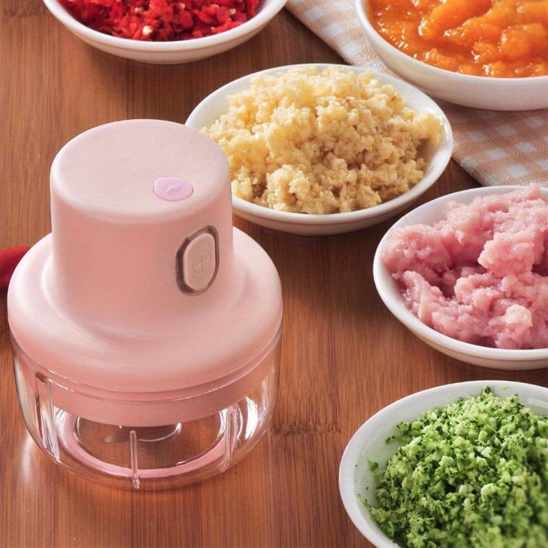 Wireless USB-Powered Food Processor & Garlic Chopper with 2-Cup Large Capacity, Ergonomic Lever & One-Touch Operation, Compact Design with Clear Lid & Safety Lock - Cordless Chopper for Vegetables, Onion, Tomato, Pepper, Herb, Soft Fruit - Ideal for Small