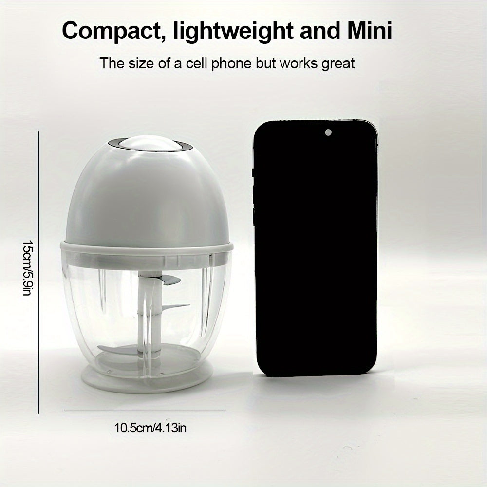 Home Series - Electric Food Processor Vegetable Chopper, 400Ml Rechargeable Portable Meat Grinder, USB Rechargeable Garlic And Onion Chopper, Suitable for Vegetables, Ginger, Fruits, Purees, Etc., in White.