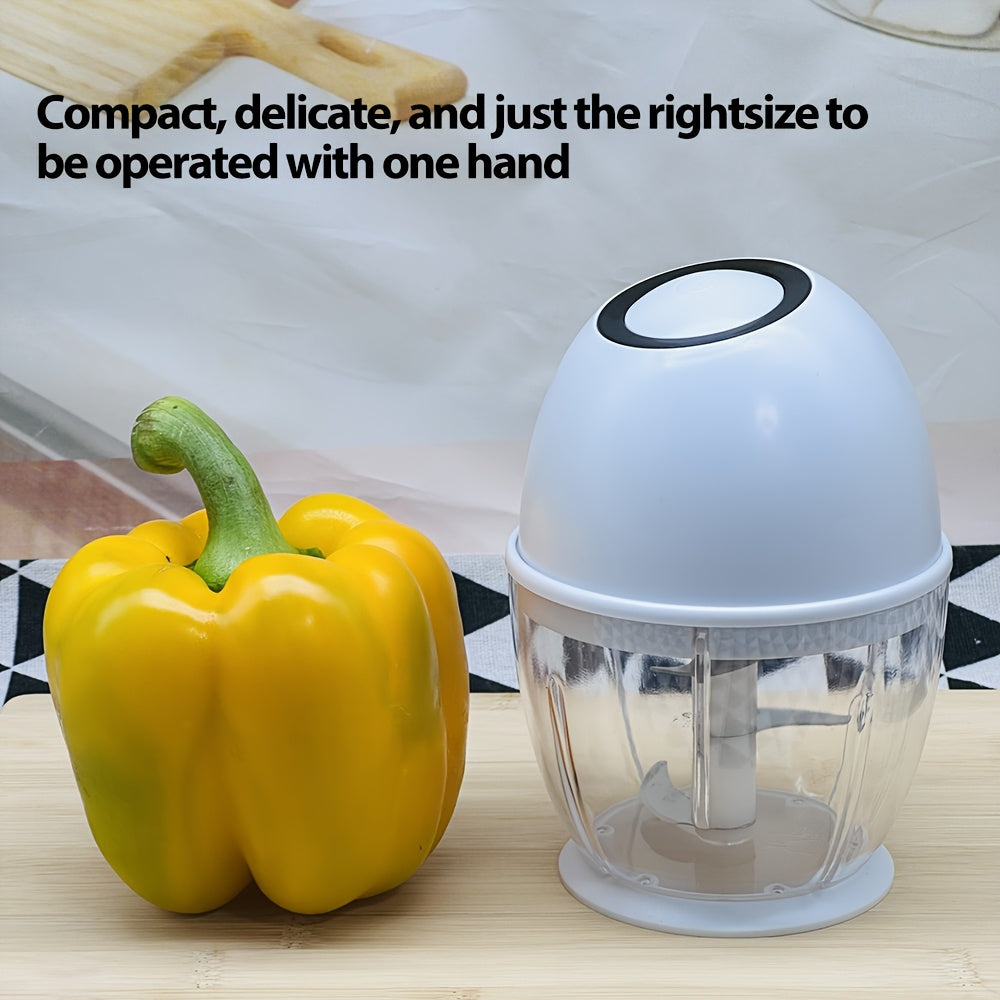 Home Series - Electric Food Processor Vegetable Chopper, 400Ml Rechargeable Portable Meat Grinder, USB Rechargeable Garlic And Onion Chopper, Suitable for Vegetables, Ginger, Fruits, Purees, Etc., in White.
