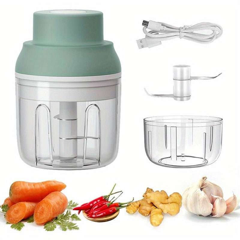 Rechargeable Garlic Chopper with 8.45oz/3.38oz Bowl & 2 Stainless Steel Blades - Heavy-Duty Powerful Food Processor for Ginger, Onion, Chili, Garlic Herbs, Nuts, Soft & Hard Foods - Waterproof BPA-Free, One-Touch Operation, Compact Design with Ergonomic