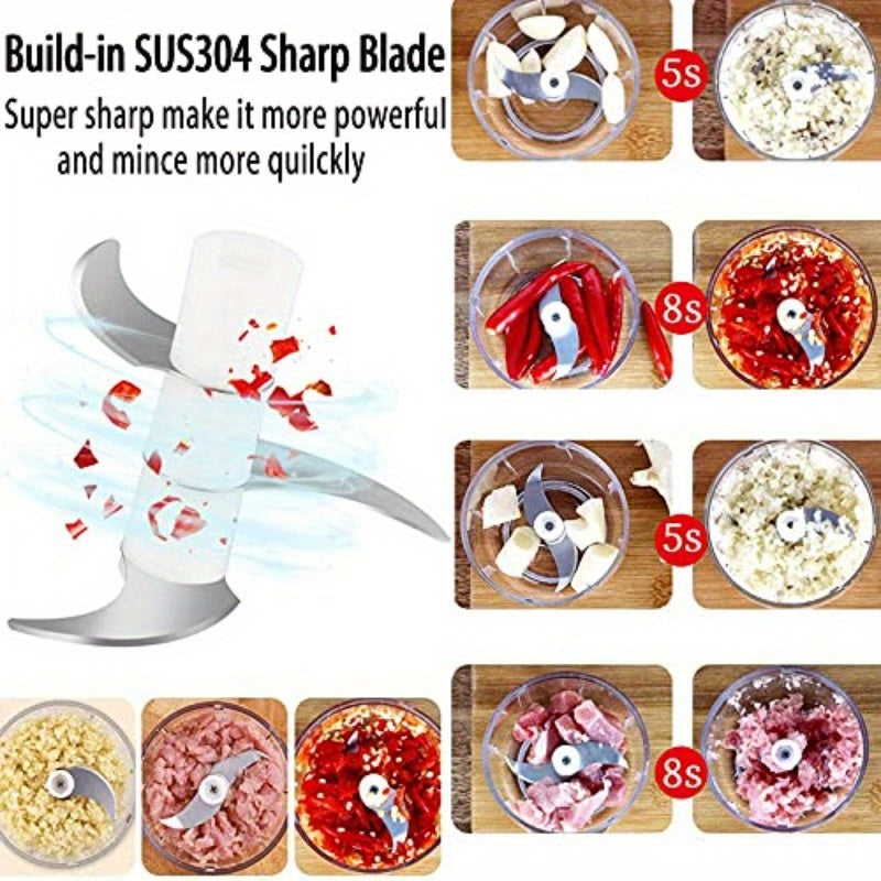 1-Touch Operation Powerful Electric Mini Food Chopper with 8.45oz & 3.38oz Bowls - 45W Motor, 2-in-1 Blade System, USB-Powered Cordless-like Operation, BPA-Free & Waterproof, 304 Stainless Steel Blades, Safety Lock & Induction System, Compact & Portable