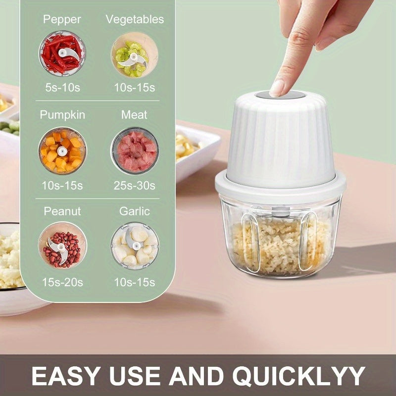 13.53oz Electric Garlic Chopper with 6 Blades, a Mini Vegetable Grinder That Is USB Portable, Suitable for Chopping Garlic, Onions, Ginger, Chili, Fruits, And Meat., Chopper For Food And Vegetable, Vegetable Chopper, Vegetable Slicer And Chopper, Kitchen