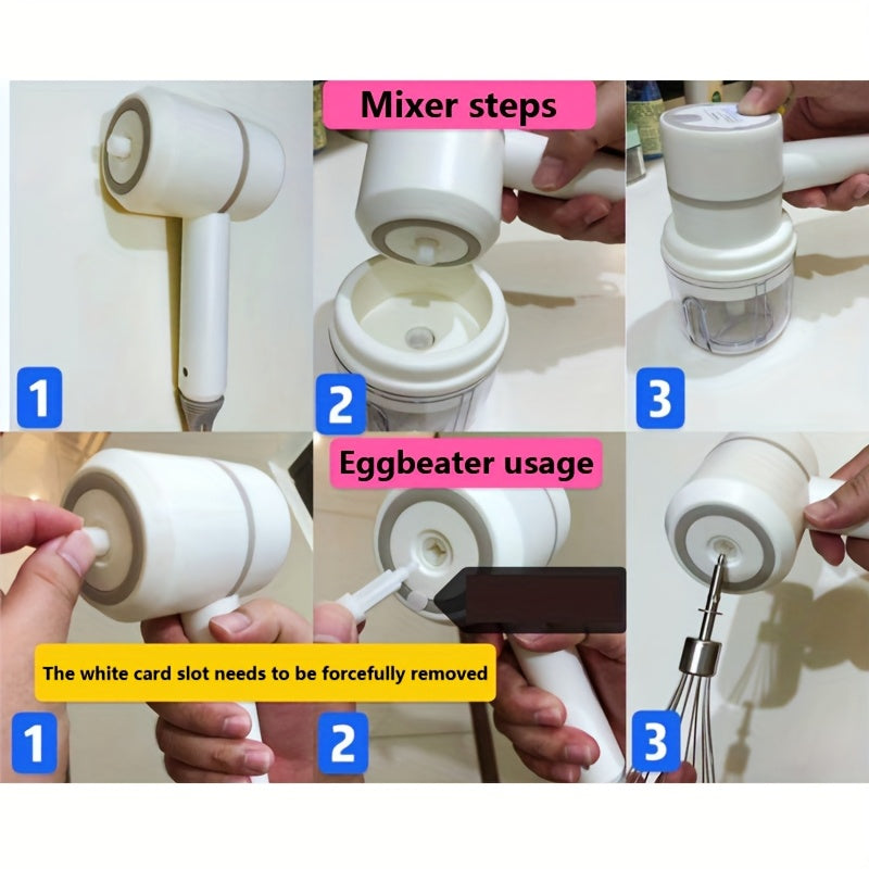 Electric Garlic Masher Egg Beater Multi functional 2-in-1 Set USB Charging Home Blender Small Meat Grinder Handheld Automatic Whipper Cake and Cream Baking Tool