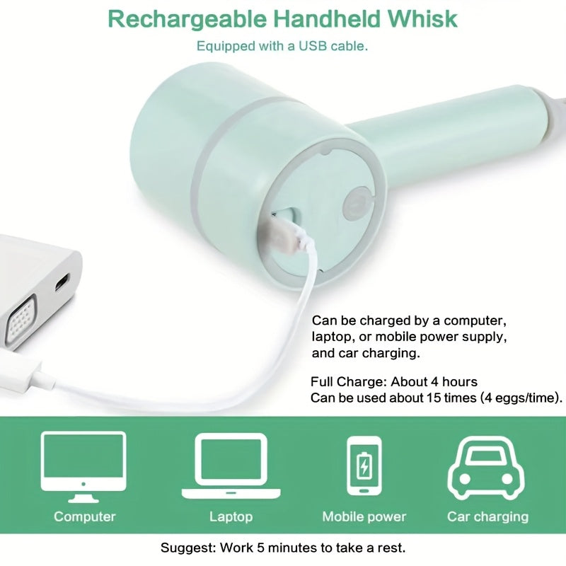 Electric Garlic Masher Egg Beater Multi functional 2-in-1 Set USB Charging Home Blender Small Meat Grinder Handheld Automatic Whipper Cake and Cream Baking Tool