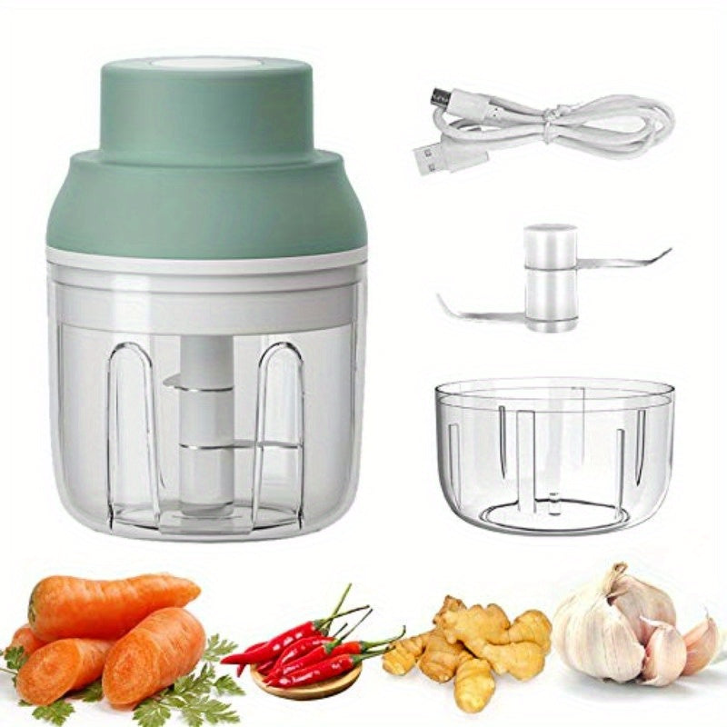 1-Touch Operation Powerful Electric Mini Food Chopper with 8.45oz & 3.38oz Bowls - 45W Motor, 2-in-1 Blade System, USB-Powered Cordless-like Operation, BPA-Free & Waterproof, 304 Stainless Steel Blades, Safety Lock & Induction System, Compact & Portable