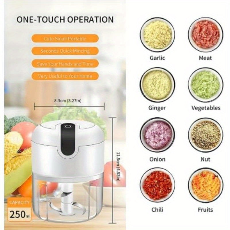 USB Rechargeable Portable Food Processor with Stainless Steel Blades & BPA-Free Bowl - Cordless Garlic Chopper, Onion Mincer, Nut & Herb Grinder with Ergonomic Lid & Clear Container for Kitchen, Camping, Picnic - Lightweight Compact Design, One-Touch