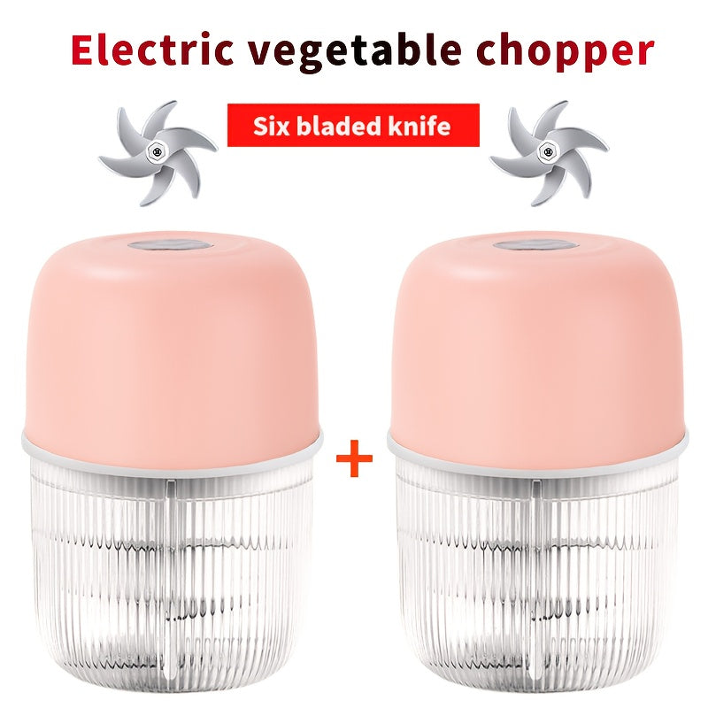 2 Sets Electric Garlic Crusher & Food Shredder - USB-Powered Electric Vegetable Chopper with 6 Blades, Portable Garlic Press, Onion, Chili, Meat Miner - Compact Kitchen appliance for Home, Restaurant, Camping - Easy-Clean Design & Long-Lasting Battery -