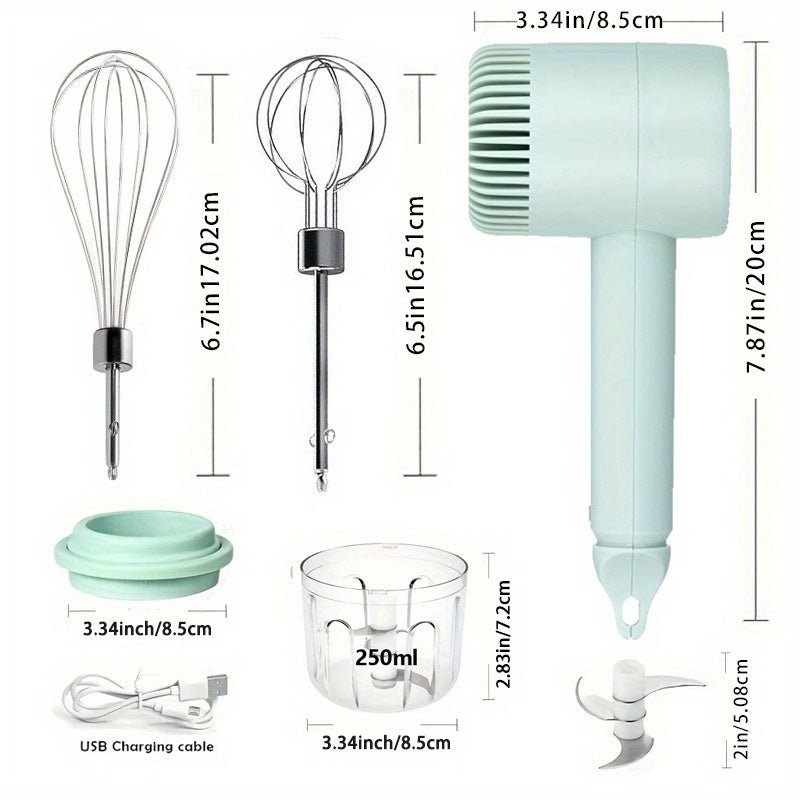 Electric Garlic Masher Egg Beater Multi functional 2-in-1 Set USB Charging Home Blender Small Meat Grinder Handheld Automatic Whipper Cake and Cream Baking Tool