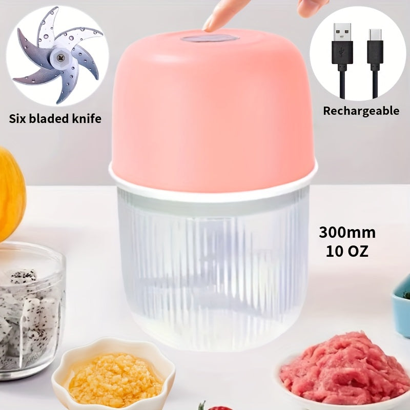 Electric Garlic Crusher, Food Chopper, USB Rechargeable, Garlic Crusher, Electric Vegetable Chopper, Electric Grinder, 6-blade Knife for Fast Crushing, Suitable for Various Vegetables, Garlic, Ginger, Chili, Etc.