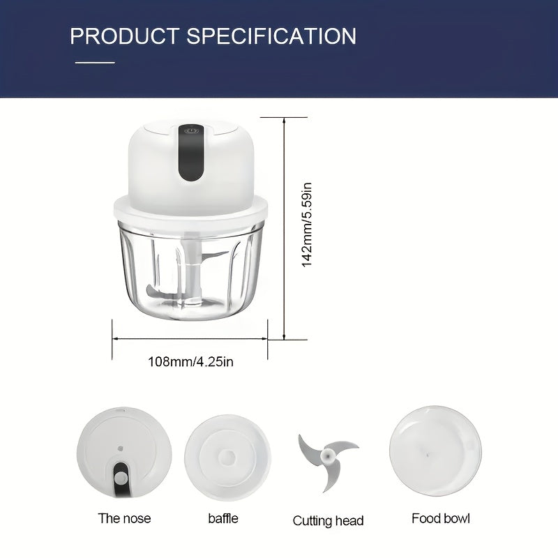 HOTU Single Pack Blender, 11.83oz Garlic Crusher Small Electric Masher, USB Rechargeable Multifunctional Electric Chopper, Household Multifunctional Meat Grinder Garlic Press Garlic Crusher, Suitable for Kitchen Appliances