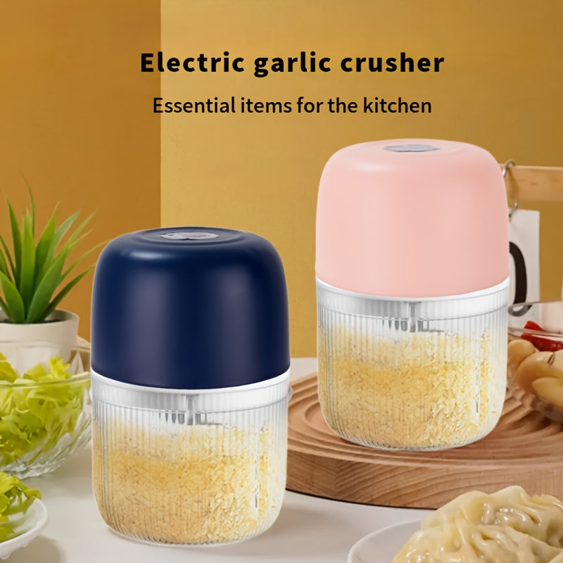 1/2 Electric Garlic Crusher & Vegetable Chopper - USB Rechargeable 6-Blade One-Handed Operation, 3 Colors (Pink/Blue/White) with Ergonomic Handle, Durable Plastic Kitchen Gadget for Garlic, Herbs, Veggies - Compact Design for Home & Professional Kitchens,