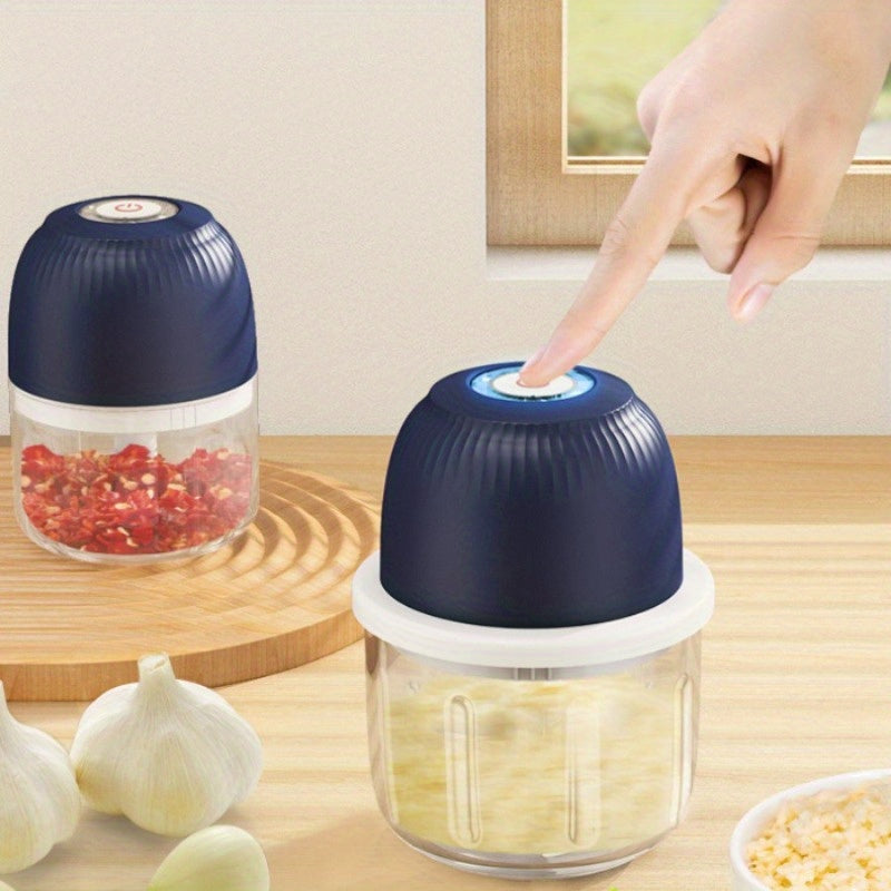 Mini Cordless 3-Blade Food Chopper - 12oz Electric Blender & Garlic Press for Garlic, Vegetables, Fruits, Onions, Salads & Hot Pot Ingredients - Compact Kitchen Gadget