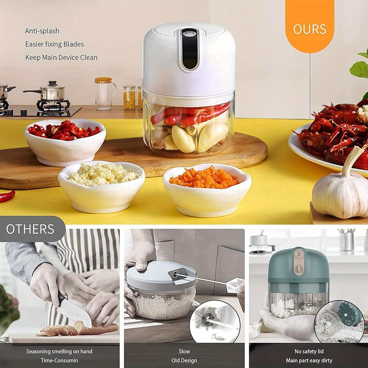 8.45oz Electric Garlic Chopper, Compact Portable Vegetable Chopper, Garlic Grinder And Masher, Onion Chopper, Blender for Vegetables, Cordless Food Processor for Ginger, Chili, Fruits, Meat, And More.