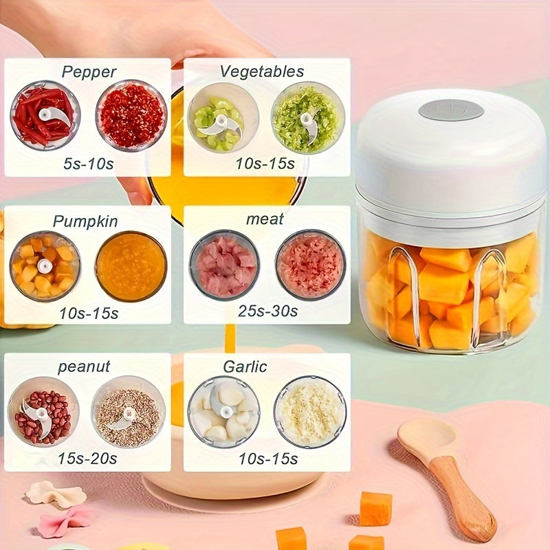 8.45oz Mini Rechargeable Garlic Chopper and Meat Grinder, Durable, Sturdy, for Crushing Garlic, Chili, Onion, Minced Meat, Nuts, and More!, Automatic Peeler for Garlic, Meal Prep Tool, Kitchen Gadget, Mini Chopper, Portable Grinder, Efficient Grinding,