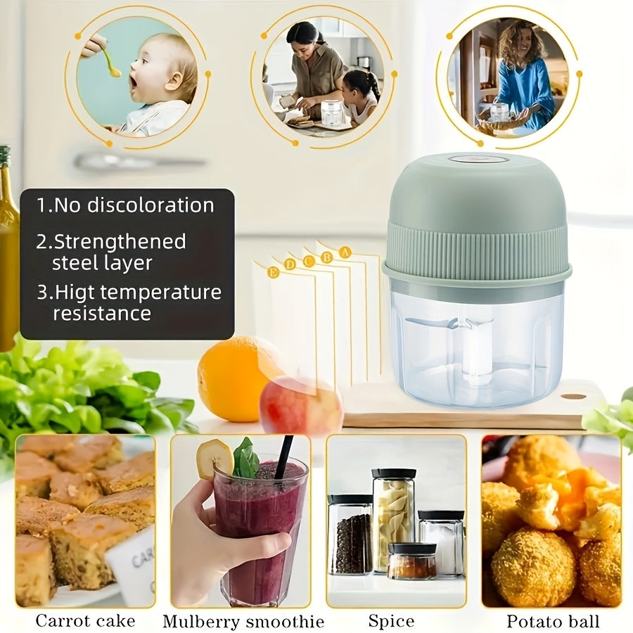 250ml Electric Mini Garlic Chopper, USB Rechargeable Meat Grinder, Stainless Steel Blade, Round ABS Cup, Safety Switch, 3600 RPM, for Ginger, Vegetables, and Meat Grinding