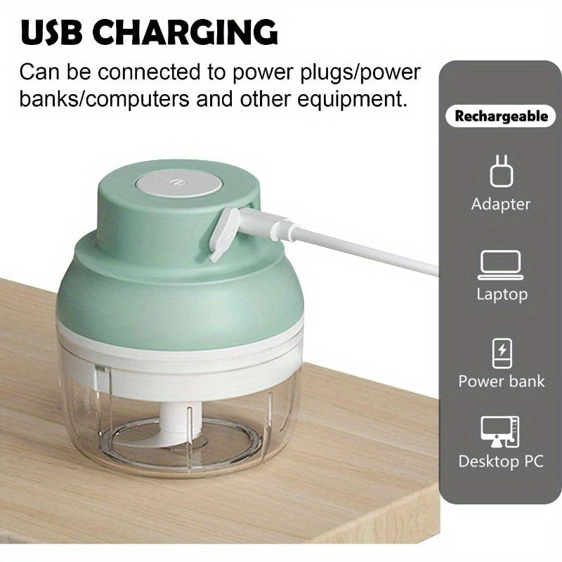 Rechargeable Garlic Chopper with 8.45oz/3.38oz Bowl & 2 Stainless Steel Blades - Heavy-Duty Powerful Food Processor for Ginger, Onion, Chili, Garlic Herbs, Nuts, Soft & Hard Foods - Waterproof BPA-Free, One-Touch Operation, Compact Design with Ergonomic