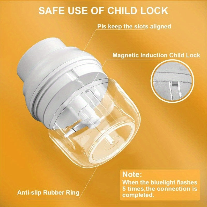 Electric Garlic Chopper & Masher - Mini Food Processor with Garlic Peeler & Spoon, 100ml/3.3fl.oz Capacity, White, Compact Design for Easy Storage, Durable Metal Construction, Perfect for Chopping Garlic, Herbs, and More, Garlic Crusher, Kitchen Gadget,