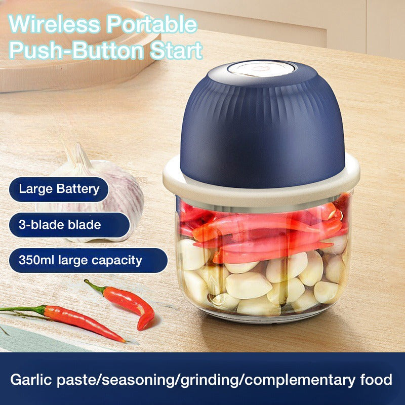Mini Cordless 3-Blade Food Chopper - 12oz Electric Blender & Garlic Press for Garlic, Vegetables, Fruits, Onions, Salads & Hot Pot Ingredients - Compact Kitchen Gadget