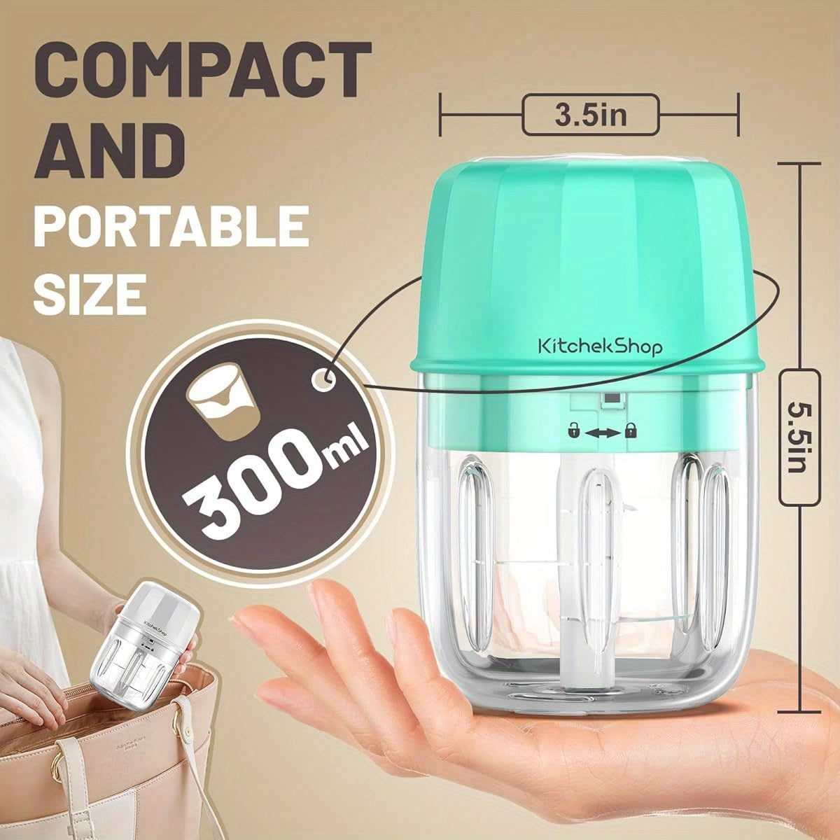 Portable Cordless Mini Food Processor - 10.14oz Large Capacity, BPA-Free Electric Chopper with Blades, for Garlic, Vegetables, Nuts, Spices, Meat - Ideal for Home, Travel, Camping, Office - Compact Blender