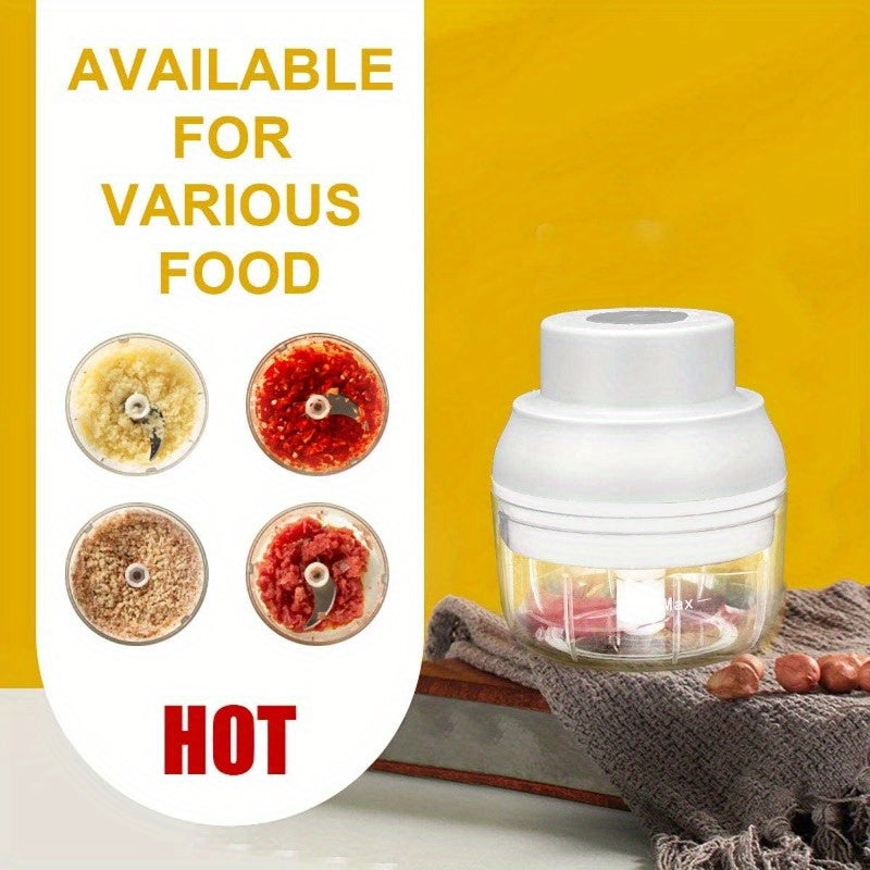 Electric Garlic Chopper & Masher - Mini Food Processor with Garlic Peeler & Spoon, 100ml/3.3fl.oz Capacity, White, Compact Design for Easy Storage, Durable Metal Construction, Perfect for Chopping Garlic, Herbs, and More, Garlic Crusher, Kitchen Gadget,