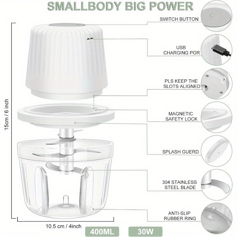 13.53oz Electric Garlic Chopper with 6 Blades, a Mini Vegetable Grinder That Is USB Portable, Suitable for Chopping Garlic, Onions, Ginger, Chili, Fruits, And Meat., Chopper For Food And Vegetable, Vegetable Chopper, Vegetable Slicer And Chopper, Kitchen