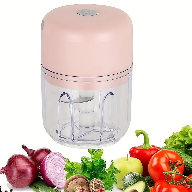 8.45oz Mini Rechargeable Garlic Chopper Meat Grinder, USB Wireless Charging, 3.38/8.45oz Capacity, 30W Safe and Durable, Suitable for Kitchen, Picnic, Kitchen Gadget for Chopping Onions, Chillies, Celeriacs, Ginger, Gift Giving