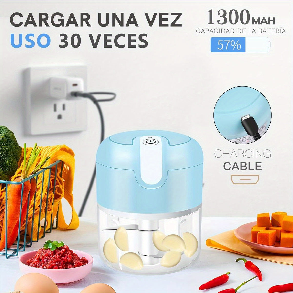 EASYSPEED Electric Garlic Chopper 1Cup, Mini USB Charging Wireless Food Processor with 304 Stainless Steel, 2 Sharp Blades, Portable Kitchen Meat Grinder for Onion, Garlic, Ginger, Baby Food, Garlic Slicer Automatic, Mini Garlic Chopper, Garlic Crusher