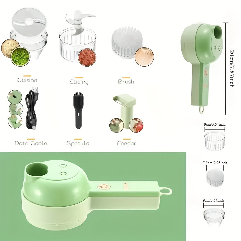 Kitchen Small Appliance, Multifunctional Food Chopper, 5-in-1 Handheld Electric Vegetable Cutter for Home Use Portative Eletric Fruit and Veggie Shredder Blender Combo Rechargeble Wireless Processor Can Be Used as an Electrical Brush Suitable for Garlic