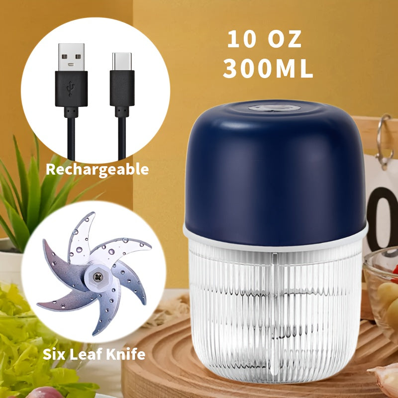 1/2 Electric Garlic Crusher & Vegetable Chopper - USB Rechargeable 6-Blade One-Handed Operation, 3 Colors (Pink/Blue/White) with Ergonomic Handle, Durable Plastic Kitchen Gadget for Garlic, Herbs, Veggies - Compact Design for Home & Professional Kitchens,