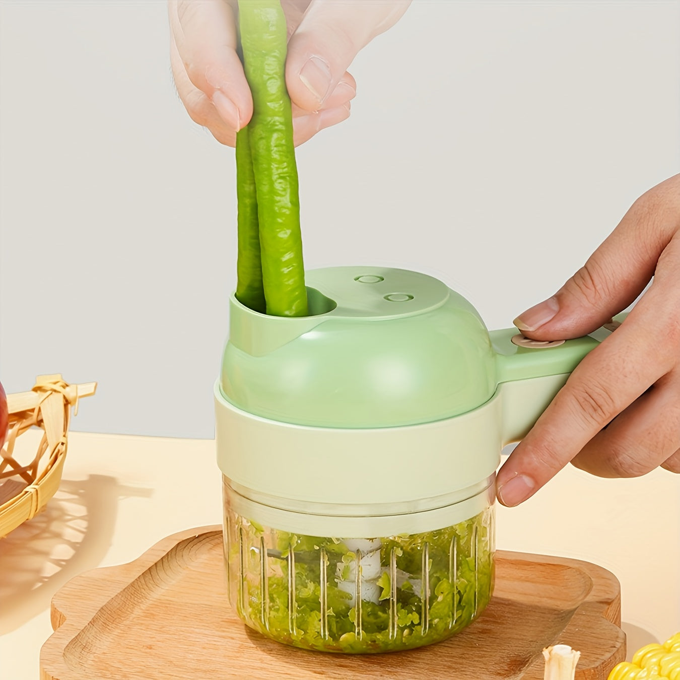 2025 Upgrade Portable Handheld 4in 1 Electric Vegetable Slicer, Electric Vegetable Cutter Set, Multifunctional vegetable Cutter& Slicer, Wireless Garlic Mud Masher, Fruit Slicers(green), Kitchen Gadget, Vegetable Slicing, Ergonomic Grip, Handheld Design,