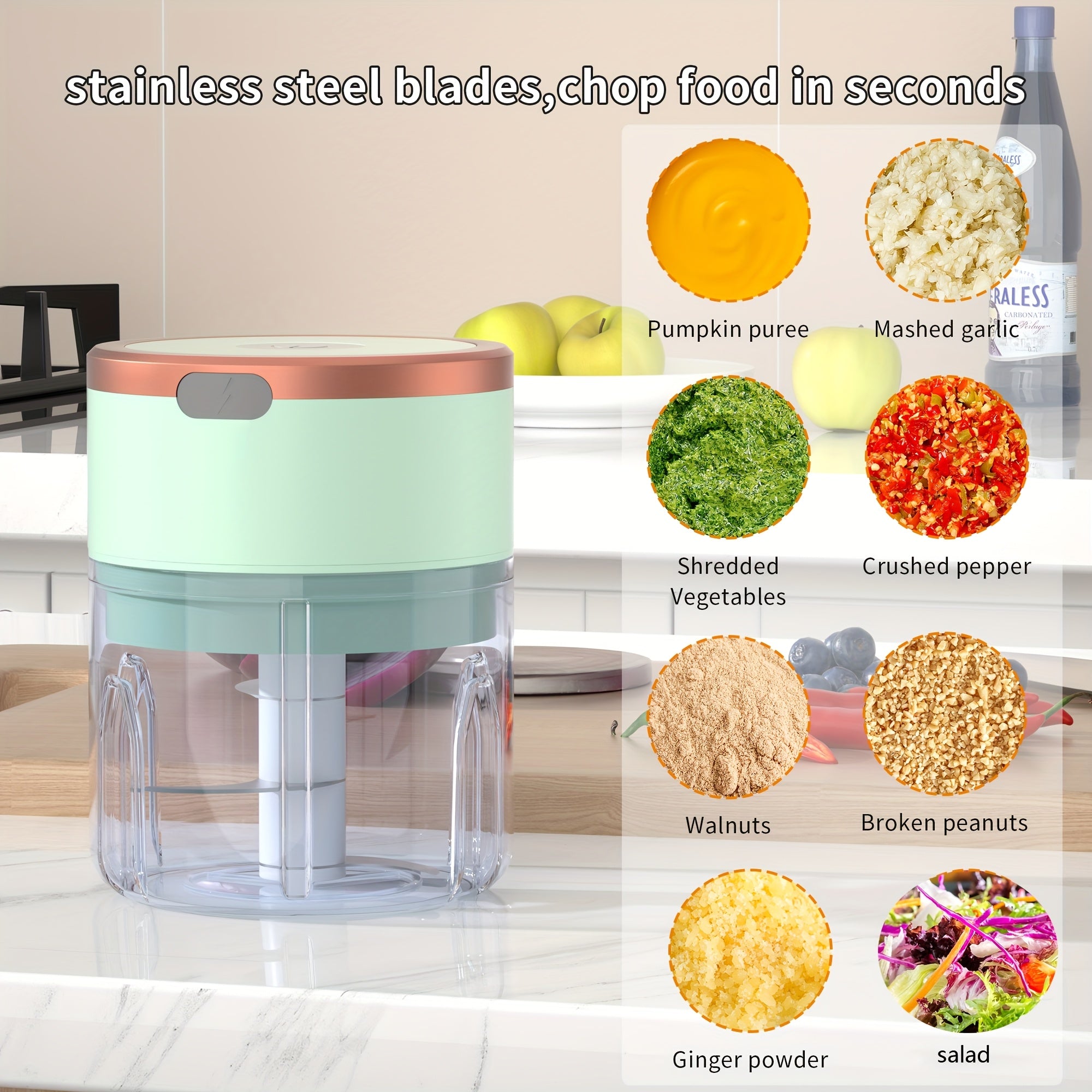 Meat Grinder, Vegetable Chopper, Electric Garlic Chopper, USB Rechargeable Mini Chopper, Powerful Small Food Processor, Blender for Vegetables, Wireless Food Chopper for Ginger, Chili, Fruit, Meat, etc. 250ml