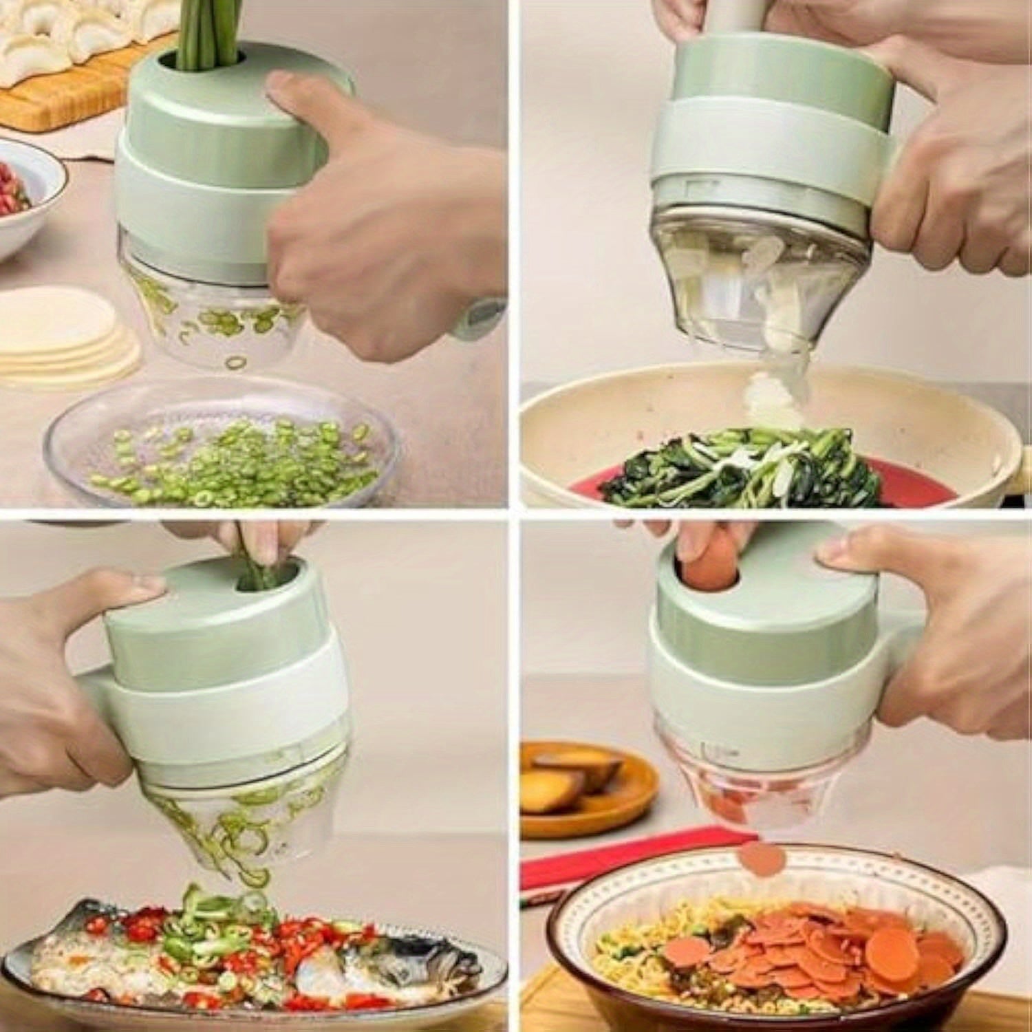 2025 Upgrade Portable Handheld 4in 1 Electric Vegetable Slicer, Electric Vegetable Cutter Set, Multifunctional vegetable Cutter& Slicer, Wireless Garlic Mud Masher, Fruit Slicers(green), Kitchen Gadget, Vegetable Slicing, Ergonomic Grip, Handheld Design,
