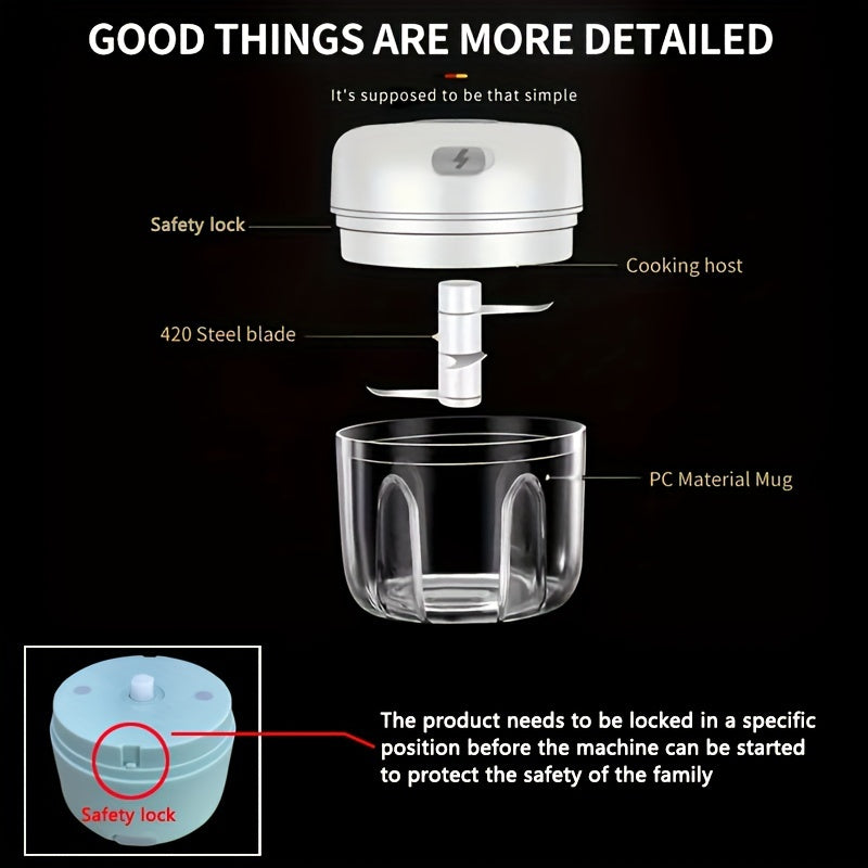 8.45oz Mini Rechargeable Garlic Chopper and Meat Grinder, Durable, Sturdy, for Crushing Garlic, Chili, Onion, Minced Meat, Nuts, and More!, Automatic Peeler for Garlic, Meal Prep Tool, Kitchen Gadget, Mini Chopper, Portable Grinder, Efficient Grinding,