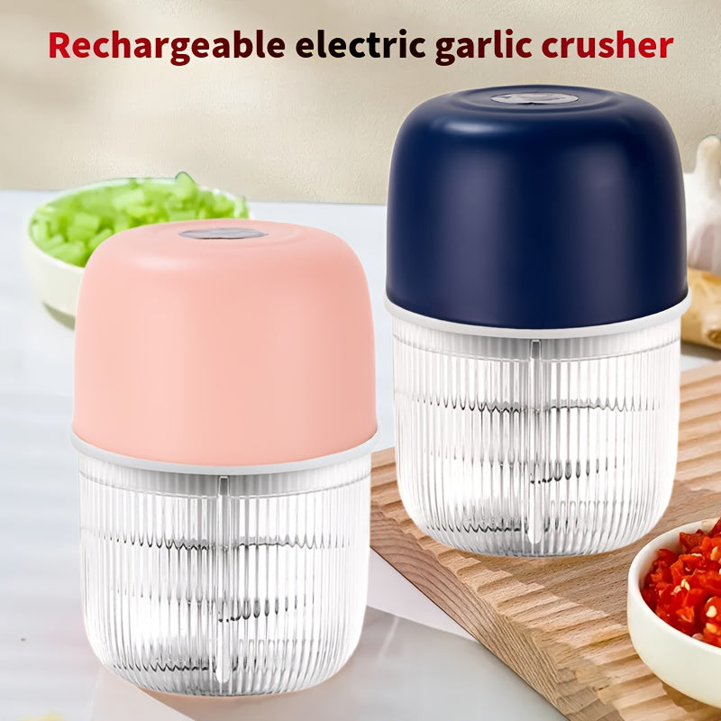 1/2 Electric Garlic Crusher & Vegetable Chopper - USB Rechargeable 6-Blade One-Handed Operation, 3 Colors (Pink/Blue/White) with Ergonomic Handle, Durable Plastic Kitchen Gadget for Garlic, Herbs, Veggies - Compact Design for Home & Professional Kitchens,