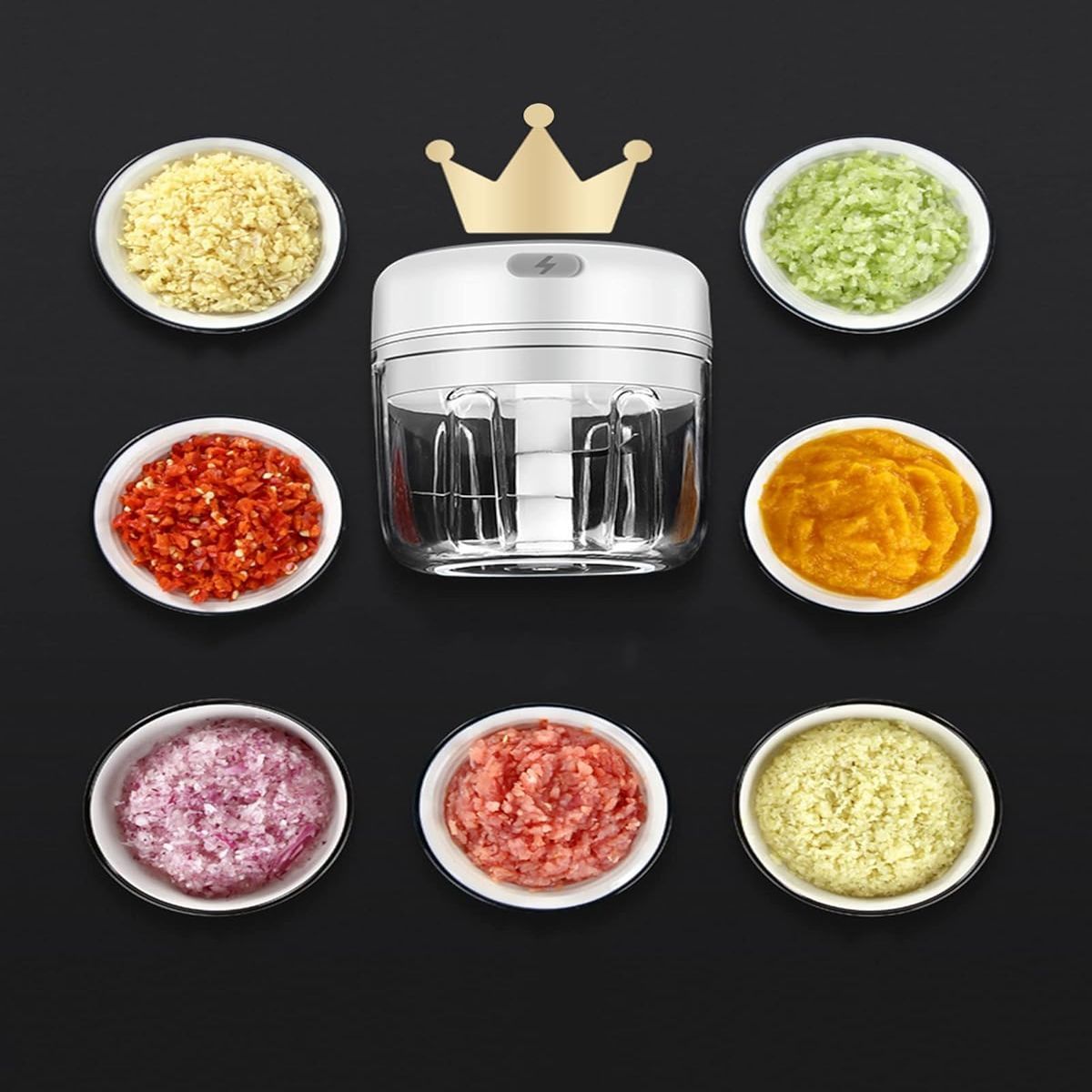 Buildec Cordless Garlic Chopper & Food Processor - 8.45oz Mini Portable Electric-like performance, Heavy-Duty PC Construction, Compact Design with Clear Lid & Safety Lock, Cordless Operation for Kitchen, Camping, Picnics - Powerful Motor for Garlic,