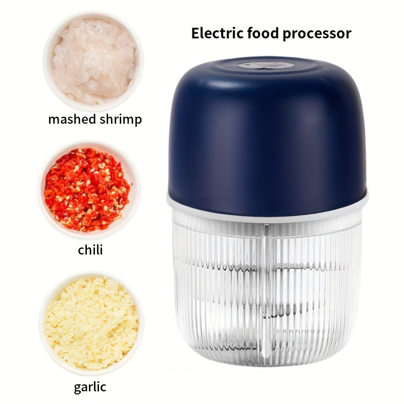 2 Sets Electric Garlic Crusher & Food Shredder - USB-Powered Electric Vegetable Chopper with 6 Blades, Portable Garlic Press, Onion, Chili, Meat Miner - Compact Kitchen appliance for Home, Restaurant, Camping - Easy-Clean Design & Long-Lasting Battery -