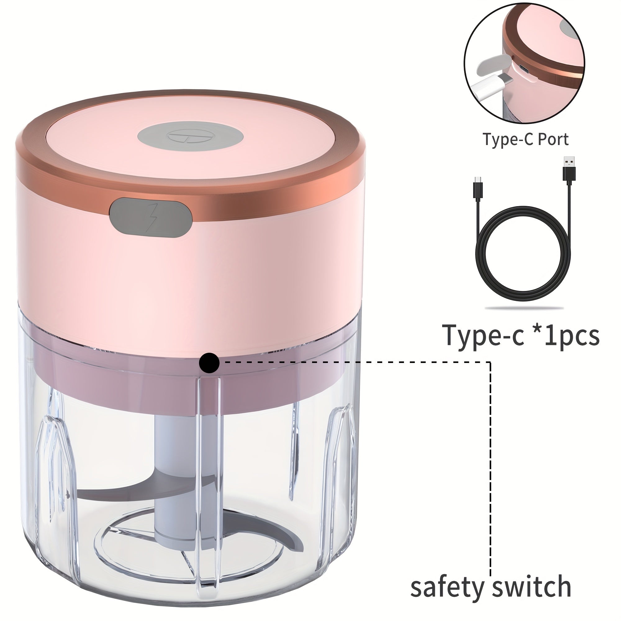 Meat Grinder, Vegetable Chopper, Electric Garlic Chopper, USB Rechargeable Mini Chopper, Powerful Small Food Processor, Blender for Vegetables, Wireless Food Chopper for Ginger, Chili, Fruit, Meat, etc. 250ml