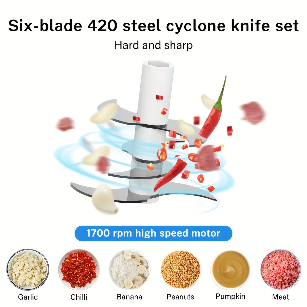 Deelife 400ml Mini Electric Food Chopper with 6 Slices Blades - Portable USB Rechargeable Garlic Cutter, Vegetable Chopper, Multi-Functional Fruit and Meat Grinder for Chopping Onions, Peppers, Celery, Ginger, Carrots - Kitchen Essential Tool, Vegetable