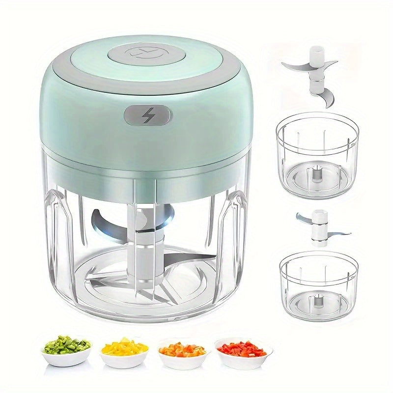 Electric Mini Food Processor with USB Charging, Powerful Motor, Compact Portable design, Locking Blade System, Clear Base, Lightweight for Garlic, Meat, Vegetables, Spices - Ideal for Home, Kitchen, Travel, Office - Compatible with USB-Powered Devices