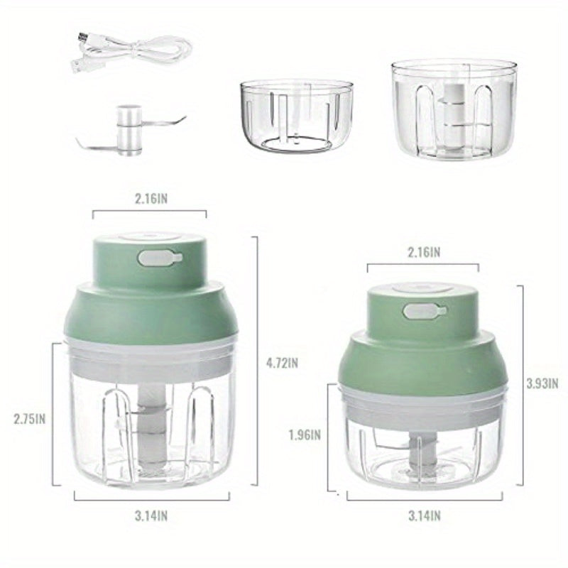 1-Touch Operation Powerful Electric Mini Food Chopper with 8.45oz & 3.38oz Bowls - 45W Motor, 2-in-1 Blade System, USB-Powered Cordless-like Operation, BPA-Free & Waterproof, 304 Stainless Steel Blades, Safety Lock & Induction System, Compact & Portable