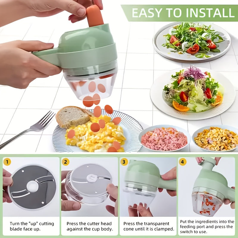 Kitchen Small Appliance, Multifunctional Food Chopper, 5-in-1 Handheld Electric Vegetable Cutter for Home Use Portative Eletric Fruit and Veggie Shredder Blender Combo Rechargeble Wireless Processor Can Be Used as an Electrical Brush Suitable for Garlic