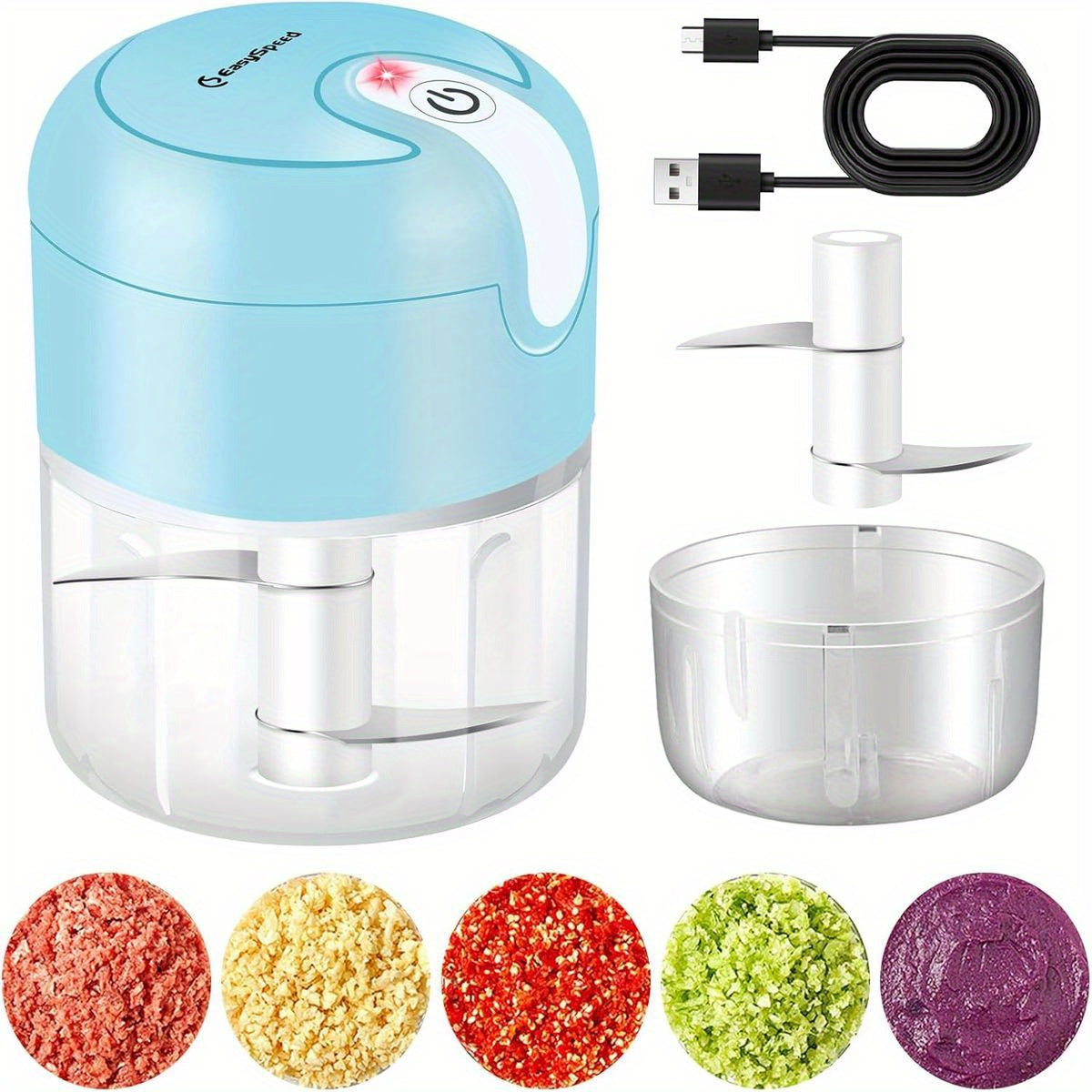 EASYSPEED Electric Garlic Chopper 1Cup, Mini USB Charging Wireless Food Processor with 304 Stainless Steel, 2 Sharp Blades, Portable Kitchen Meat Grinder for Onion, Garlic, Ginger, Baby Food, Garlic Slicer Automatic, Mini Garlic Chopper, Garlic Crusher